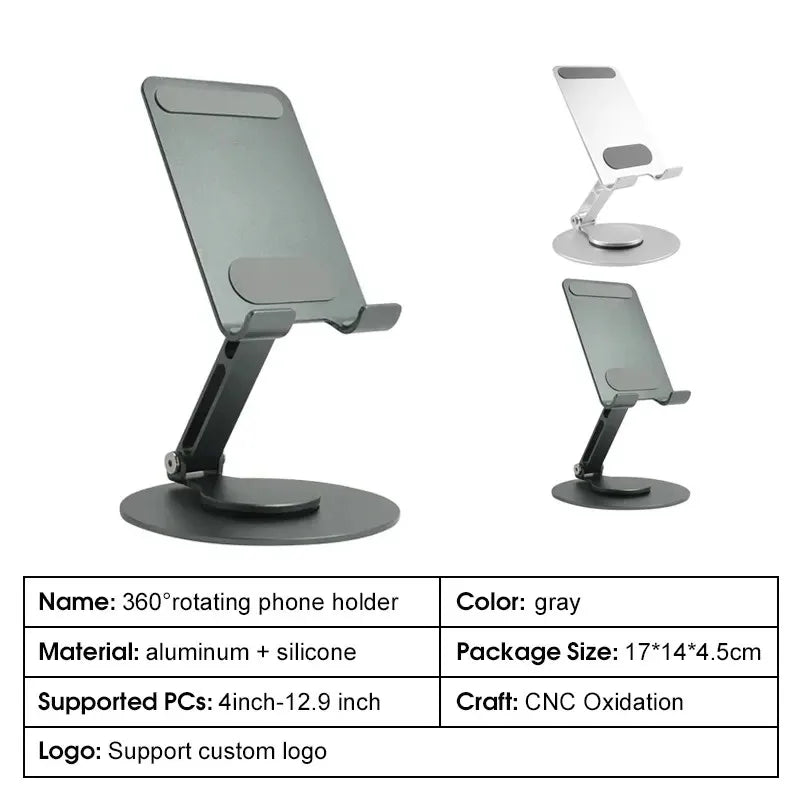 Ergonomic Folding Cell Phone Stand Fully Adjustable Foldable Desktop 360 Rotation Phone Holder Stand