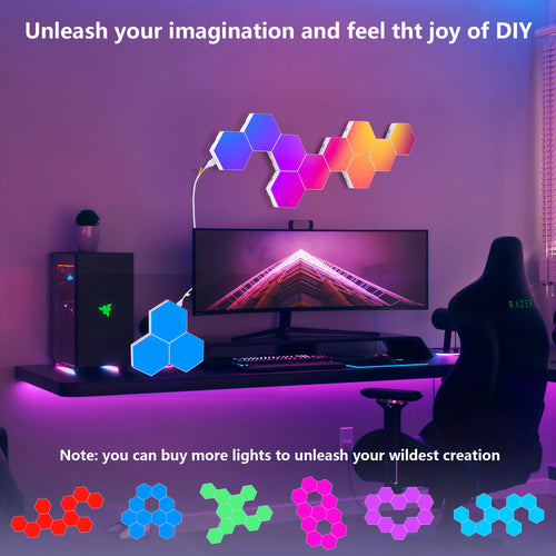 Hexagon Lights (10 Pack) LED Wall Panels, RGB Gaming Lights with APP, Hex Tiles Push Glide Expansion Shapes Light