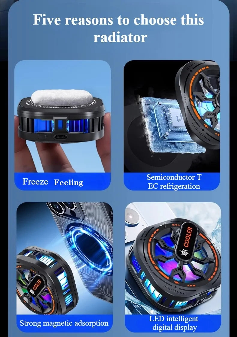 Phone Cooler Magnetic Semiconductor Cooling Fan Portable Smartphone Radiator for Mobile Gaming Live Streaming