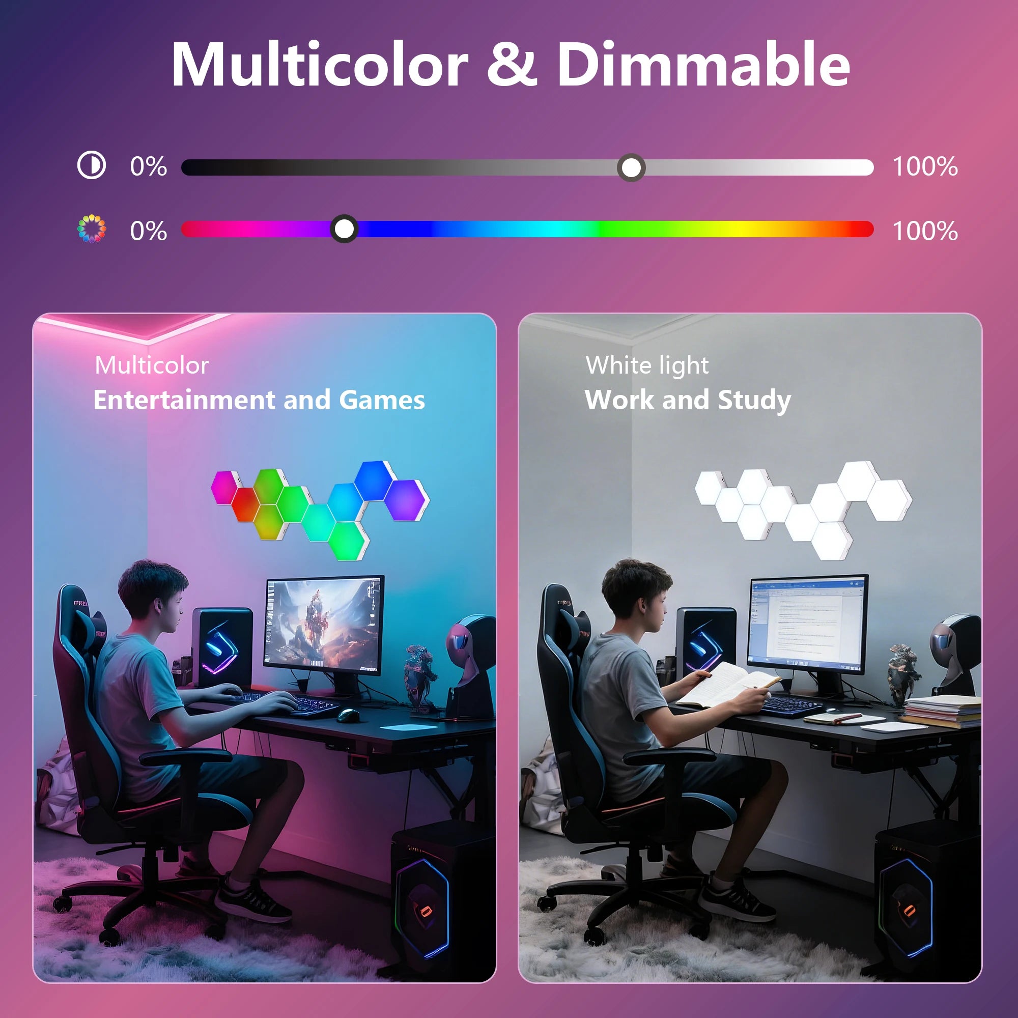 Hexagon Lights (10 Pack) LED Wall Panels, RGB Gaming Lights with APP, Hex Tiles Push Glide Expansion Shapes Light