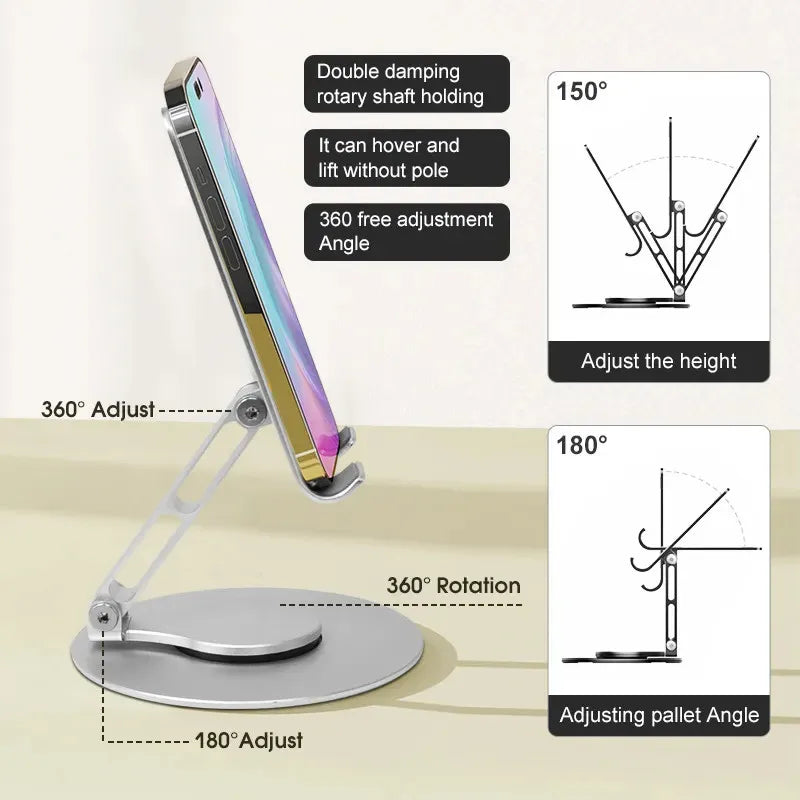 Ergonomic Folding Cell Phone Stand Fully Adjustable Foldable Desktop 360 Rotation Phone Holder Stand