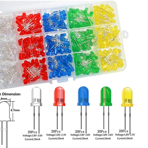 100PCS/lot  3mm 5mm F3 F5 Round LED Ultra Bright White Green Yellow Blue White Red Light Emitting Diode For Diy Kit